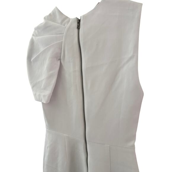 Alice + Olivia Kiro Ruffle-Shoulder Midi Sheath Dress in Bright White Size 4 - Picture 11 of 13